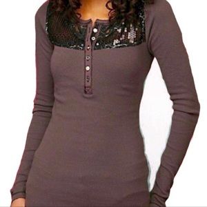 EUC Free People Thermal Sequined and Lace Top